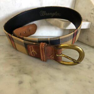 WRANGLER Vintage Leather Plaid Belt Kids  25